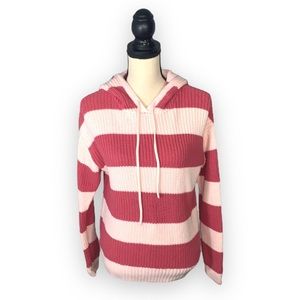 Style & Co Pink Striped Knitted Pullover Hoodie Size Small Soft Knit Like New
